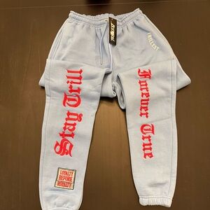 TrillestCo Light Blue Sweatpants with Red Lettering